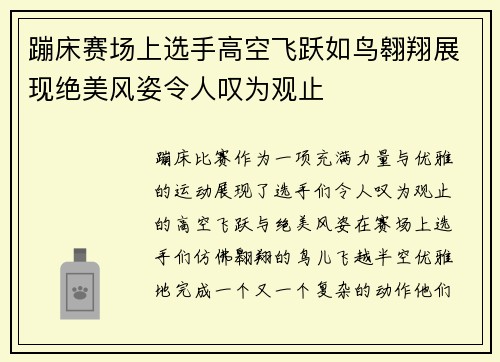 蹦床赛场上选手高空飞跃如鸟翱翔展现绝美风姿令人叹为观止
