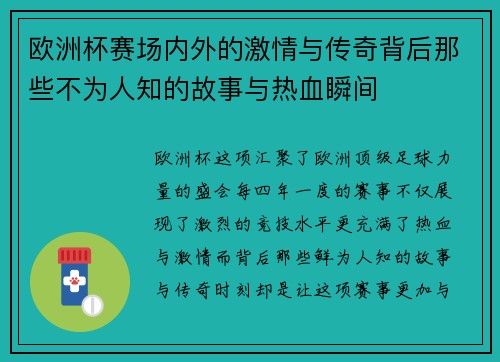 欧洲杯赛场内外的激情与传奇背后那些不为人知的故事与热血瞬间