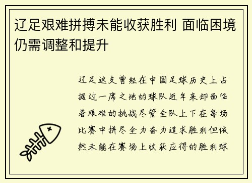 辽足艰难拼搏未能收获胜利 面临困境仍需调整和提升