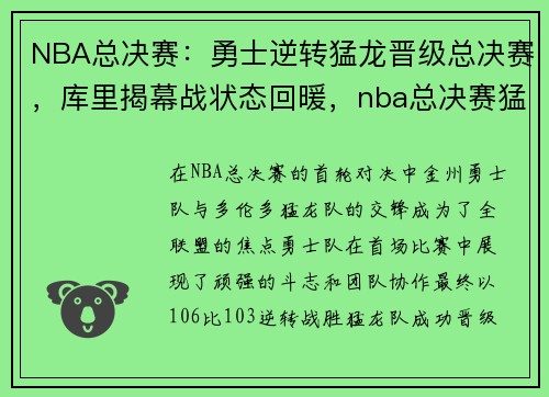 NBA总决赛：勇士逆转猛龙晋级总决赛，库里揭幕战状态回暖，nba总决赛猛龙vs勇士录像