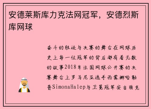安德莱斯库力克法网冠军，安德烈斯库网球