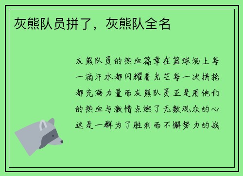 灰熊队员拼了，灰熊队全名